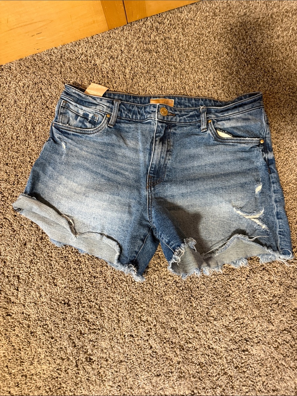 Kut from the Kloth Distressed Medium Blue Denim Shorts